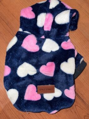 SPICE PAWS Navy Heart Plush Pet Hoodie - Pink & White Hearts